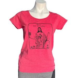 Jesus With his Kittens red short sleeve t-shirt size Small